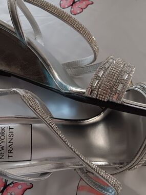 New York Transit Silver Rhinestone Strappy Heels